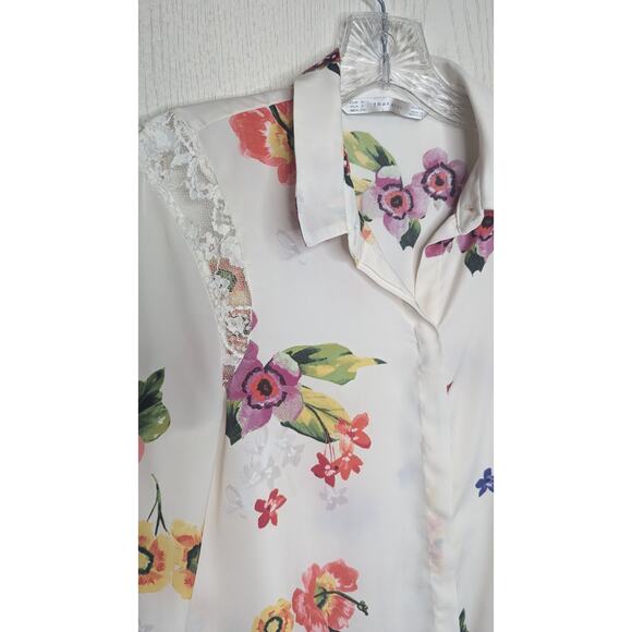 Zara Trafaluc white floral silky dressy blouse size small - Picture 9 of 9
